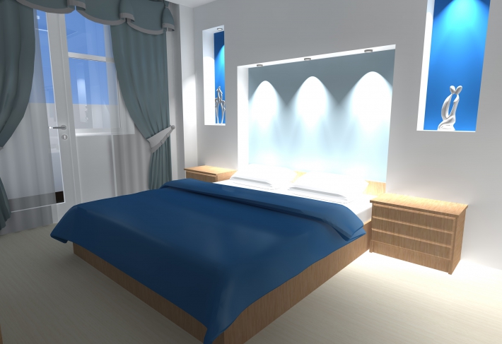 Квартира с синей кроватью